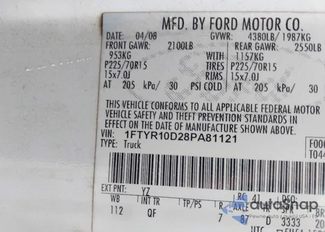 2008 Ford Ranger Xl/Xlt from USA, damaged, VIN 1FTYR10D28PA81121